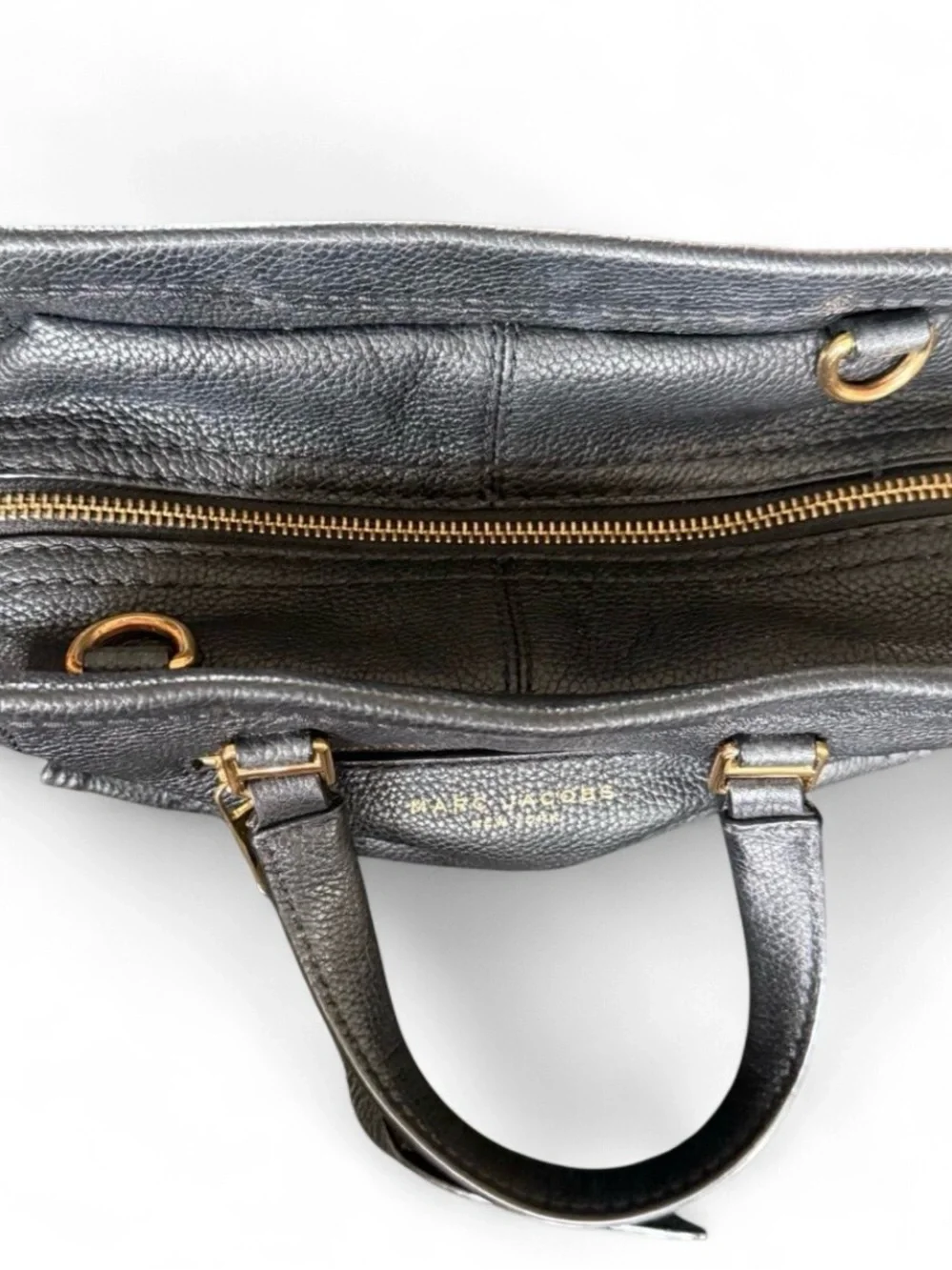 Marc Jacobs Black Pebbled Leather Tote Satchel with Gold Hardware